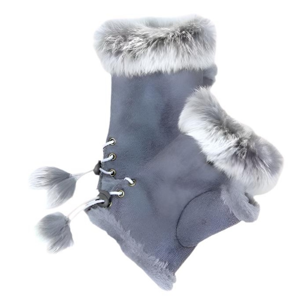 NWT Elegant Gray Faux Fur Trimmed Gloves - Picture 2 of 2